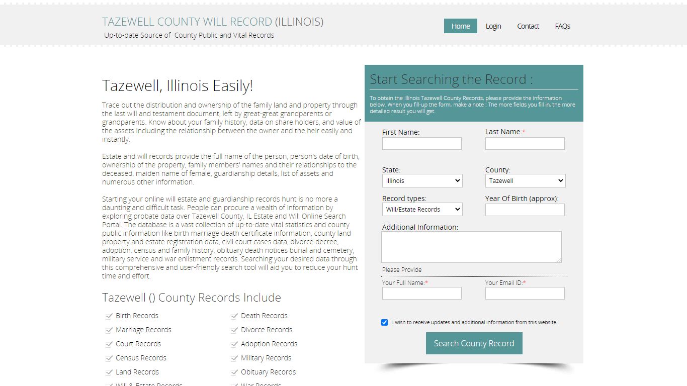 Tazewell County, Illinois Public Will & Estate Records Index